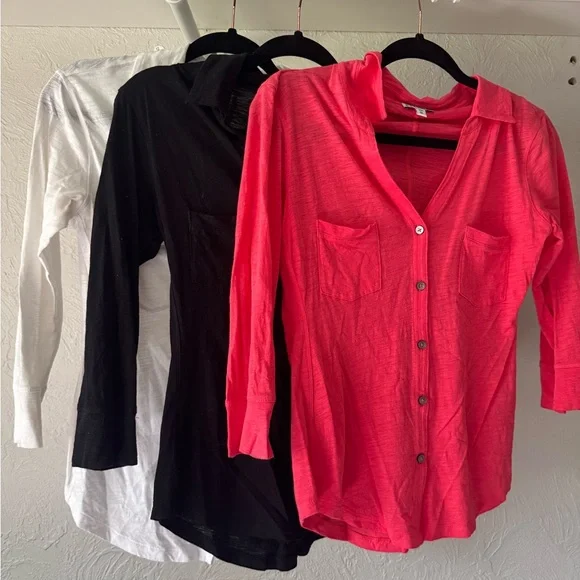 Express bundle of 3 3/4 sleeve button up cotton shirts Black, White, and Pink XS - Picture 1 of 6